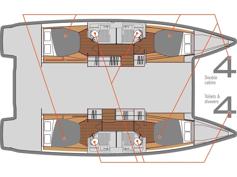 Tivat Catamaran Cabine 4  Couchettes 8  Invités 10  12.58 m Numéro de l'annonce: #24257 3