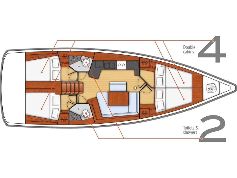 Tivat Sailboat 4 cabin 8 berths 10 guests 13.85 m Listing Number: #24258 3