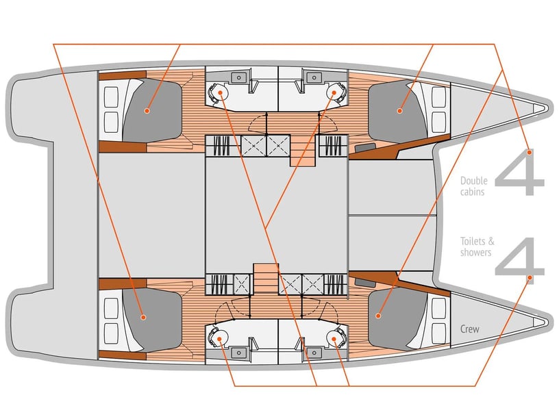 Tivat Catamaran Cabine 4  Couchettes 10  Invités 10  13.25 m Numéro de l'annonce: #24266 3