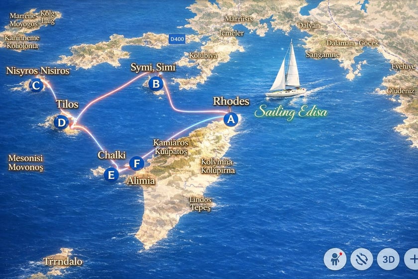 Rhodes Yelkenli 3 kabin Konaklama 6 kişi Seyir 10 kişi 13.77 m İlan No: #28065 4